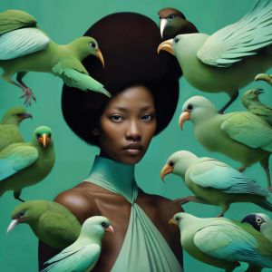 Young Woman with Halter Gown and Her Birds